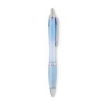 Recycled plastic ballpoint pen with blue ink for trade fairs light blue colour