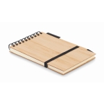 Bamboo notepad with recycled lined paper and matching pen, A6 black colour