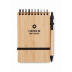 Bamboo notepad with recycled lined paper and matching pen, A6 black colour second main view