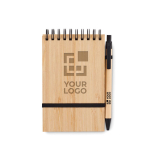 Bamboo notepad with recycled lined paper and matching pen, A6 view with print area