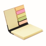 Sticky notes in various sizes in a notepad with a bamboo cover black colour