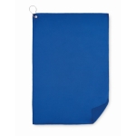 Polyester golf towel with hanging hook, 40 x 60 cm blue colour