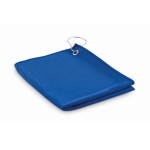 Polyester golf towel with hanging hook, 40 x 60 cm blue colour view with print area