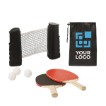 Table tennis set, net, 3 balls and 2 rackets for promotions black colour view with print area