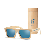 Fashionable bamboo sunglasses case, UV400 protection view with print area