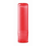 Lip balm in transparent coloured case, SPF 15, Clear transparent red colour