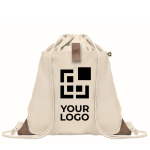 Drawstring bag made from recycled cotton, 220 g/m2 beige colour view with print area