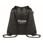 Drawstring bag made of rPET felt with polyester cords dark grey colour main view