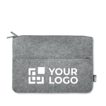 Zippered laptop sleeve in RPET felt, 14” view with print area