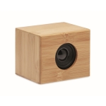 Cube-shaped bamboo wireless speaker with charger wood colour