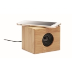 Cube-shaped bamboo wireless speaker with charger wood colour second view