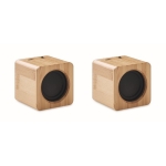 Set of 2 wireless speakers with bamboo housing, 4h playtime wood colour