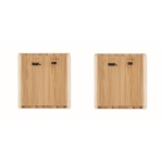 Set of 2 wireless speakers with bamboo housing, 4h playtime wood colour