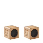 Set of 2 wireless speakers with bamboo housing, 4h playtime view with print area