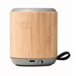 Speaker with bamboo housing and carrying loop for hanging wood colour fourth view