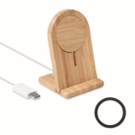 Magnetic wireless charger with bamboo phone holder wood colour