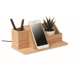 Desk organiser with bamboo pen holder & phone charging station wood colour second view