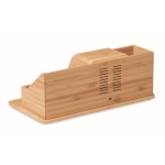 Desk organiser with bamboo pen holder & phone charging station wood colour third view