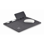 Mouse pad with wireless charger and phone holder in dark gray dark grey colour second main view