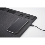 Mouse pad with wireless charger and phone holder in dark gray dark grey colour fourth photographic view