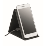 Flat folding phone holder, RPET, with wireless charger, 15W dark grey colour