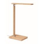 Foldable bamboo desk lamp with LED light and charging station wood colour