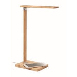 Foldable bamboo desk lamp with LED light and charging station wood colour second view