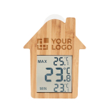 Bamboo weather station with suction cup, house design wood colour view with print area