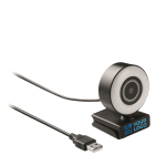 HD webcam with built-in microphone and ring light black colour view with print area