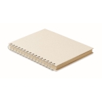 Notebook with spiral binding, cover & lined grass paper pages beige colour second view