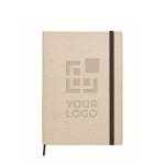 Notebook with hard cover and lined, grass paper pages, A5 view with print area