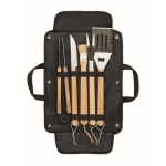 5-piece grill set, wood and stainless steel in a canvas bag black colour