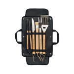 5-piece grill set, wood and stainless steel in a canvas bag view with print area