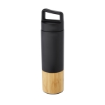 Thermal bottle with bamboo detail and handle, 540 ml black colour