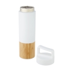 Thermal bottle with bamboo detail and handle, 540 ml white colour