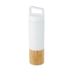 Thermal bottle with bamboo detail and handle, 540 ml white colour