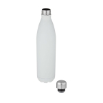 Large thermal stainless steel bottle with logo, 1 L white colour