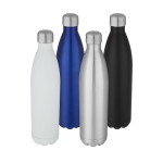 Large thermal stainless steel bottle with logo, 1 L white colour