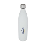 Large thermal stainless steel bottle with logo, 1 L white colour