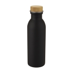 Steel bottle with bamboo lid and elegant design, 650 ml black colour