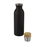 Steel bottle with bamboo lid and elegant design, 650 ml black colour