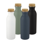 Steel bottle with bamboo lid and elegant design, 650 ml black colour