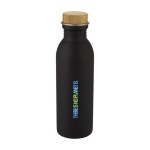 Steel bottle with bamboo lid and elegant design, 650 ml black colour