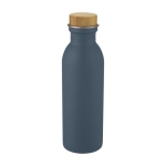 Steel bottle with bamboo lid and elegant design, 650 ml petrol blue colour