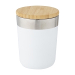 Stainless steel thermal mug with organic bamboo lid, 330 ml white colour