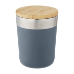 Stainless steel thermal mug with organic bamboo lid, 330 ml petrol blue colour