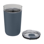 Borosilicate glass cup with recycled plastic, 420 ml petrol blue colour