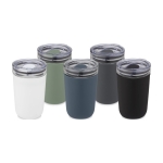 Borosilicate glass cup with recycled plastic, 420 ml petrol blue colour