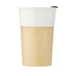 Porcelain travel mug with bamboo exterior, 320 ml off white colour