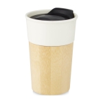 Porcelain travel mug with bamboo exterior, 320 ml off white colour